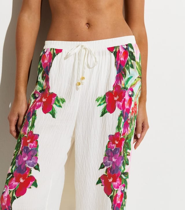 New Look Women's White Crinkle Texture Parrot Print Beach Trousers New Look - 2