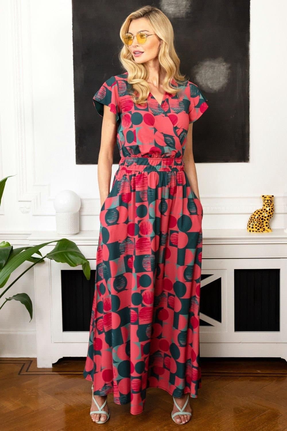 Hot Squash Hot Squash Women's Chiffon Wrap Top Maxi Dress in Coral