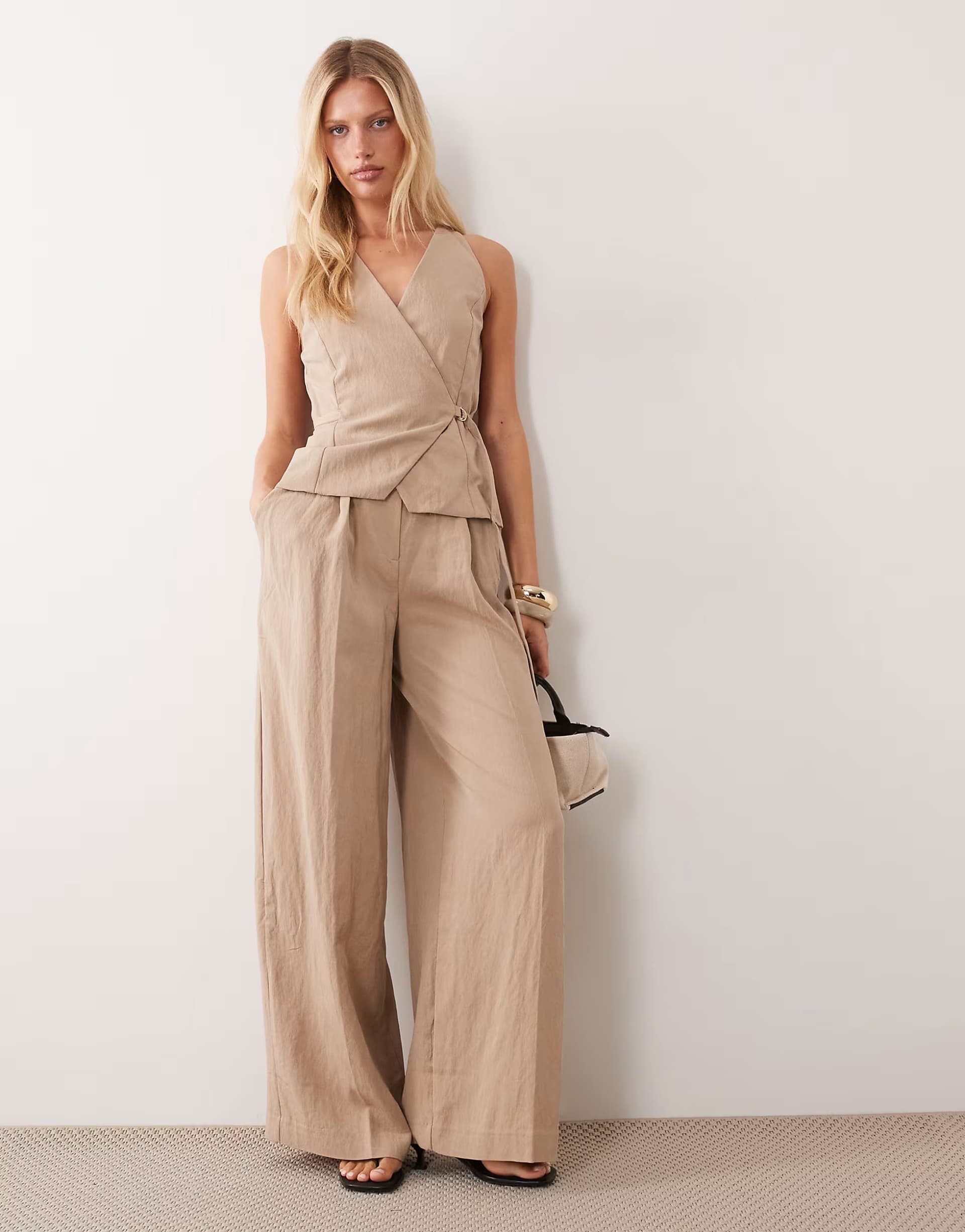 ASOS Mango tailored jumpsuit in beige
