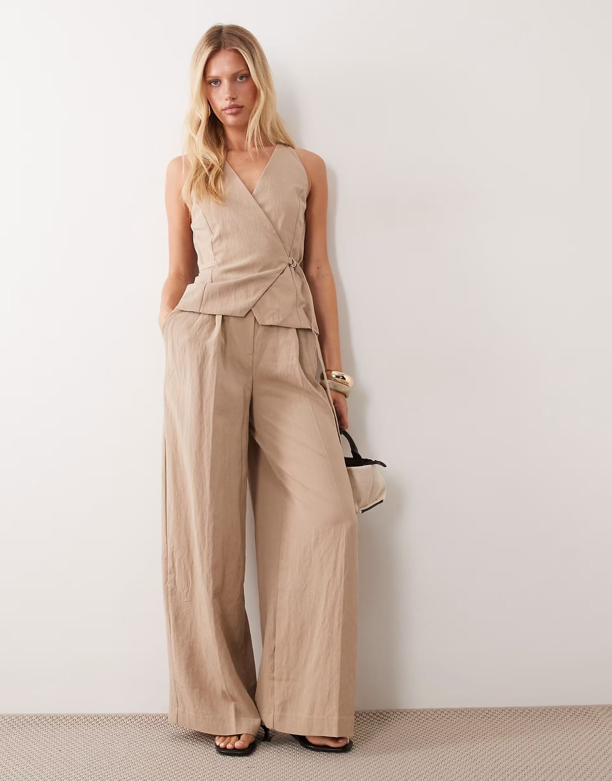 ASOS Mango tailored jumpsuit in beige - 1