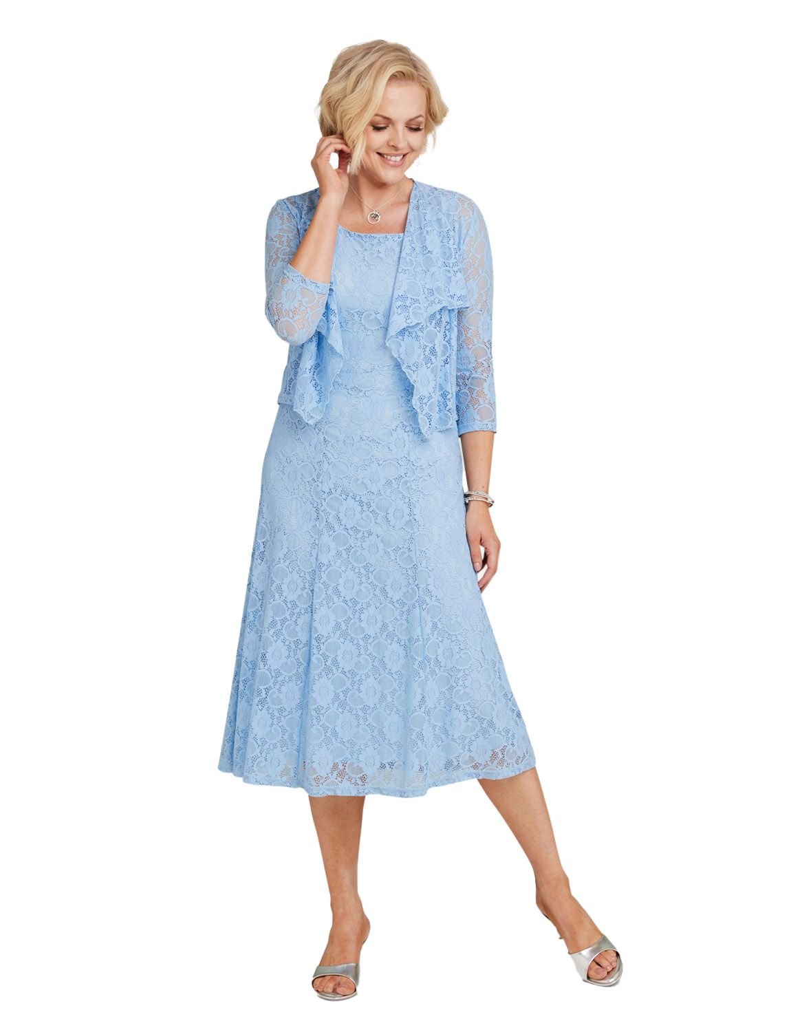 Amber Amber Women's Elegant Lace Dress & Jacket Set Sleeveless Fit in Light Blue - 2