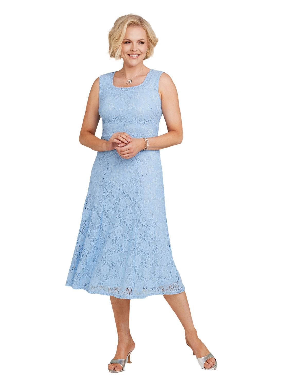 Amber Amber Women's Elegant Lace Dress & Jacket Set Sleeveless Fit in Light Blue - 3