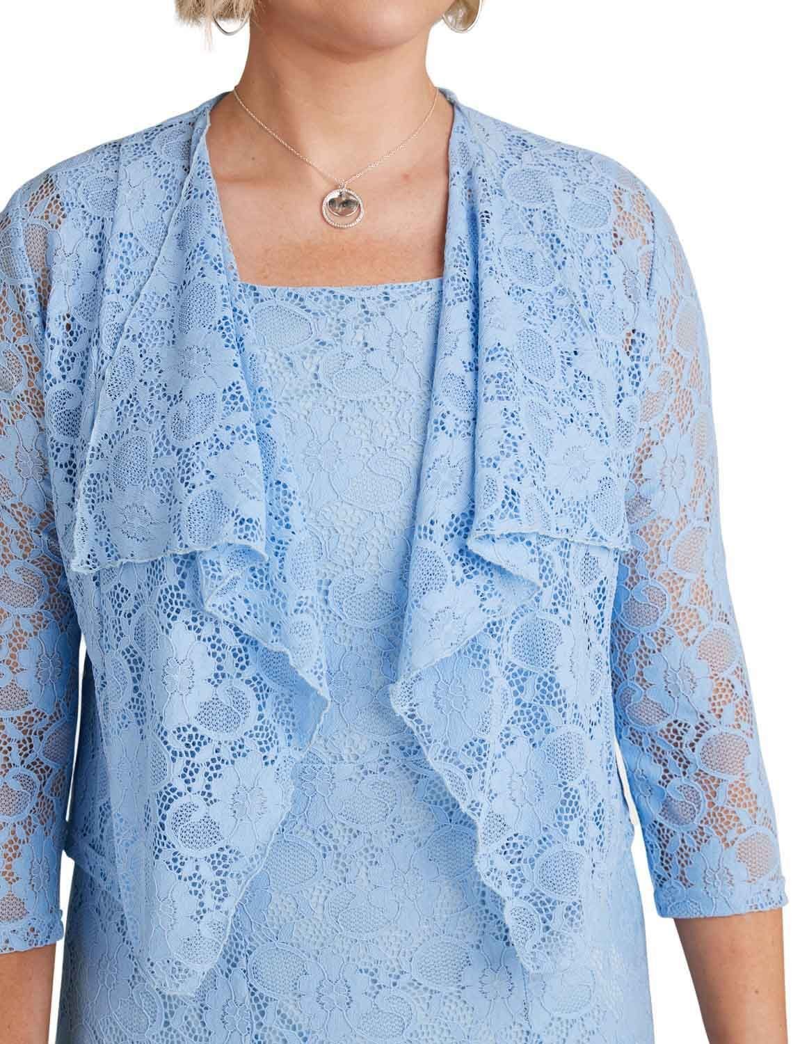 Amber Amber Women's Elegant Lace Dress & Jacket Set Sleeveless Fit in Light Blue - 4