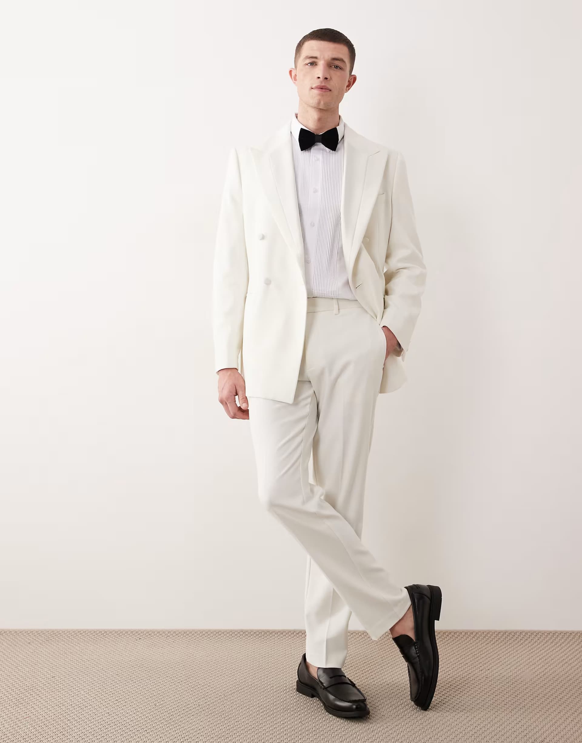 ASOS ASOS DESIGN slim tuxedo trousers with satin detail in ivory