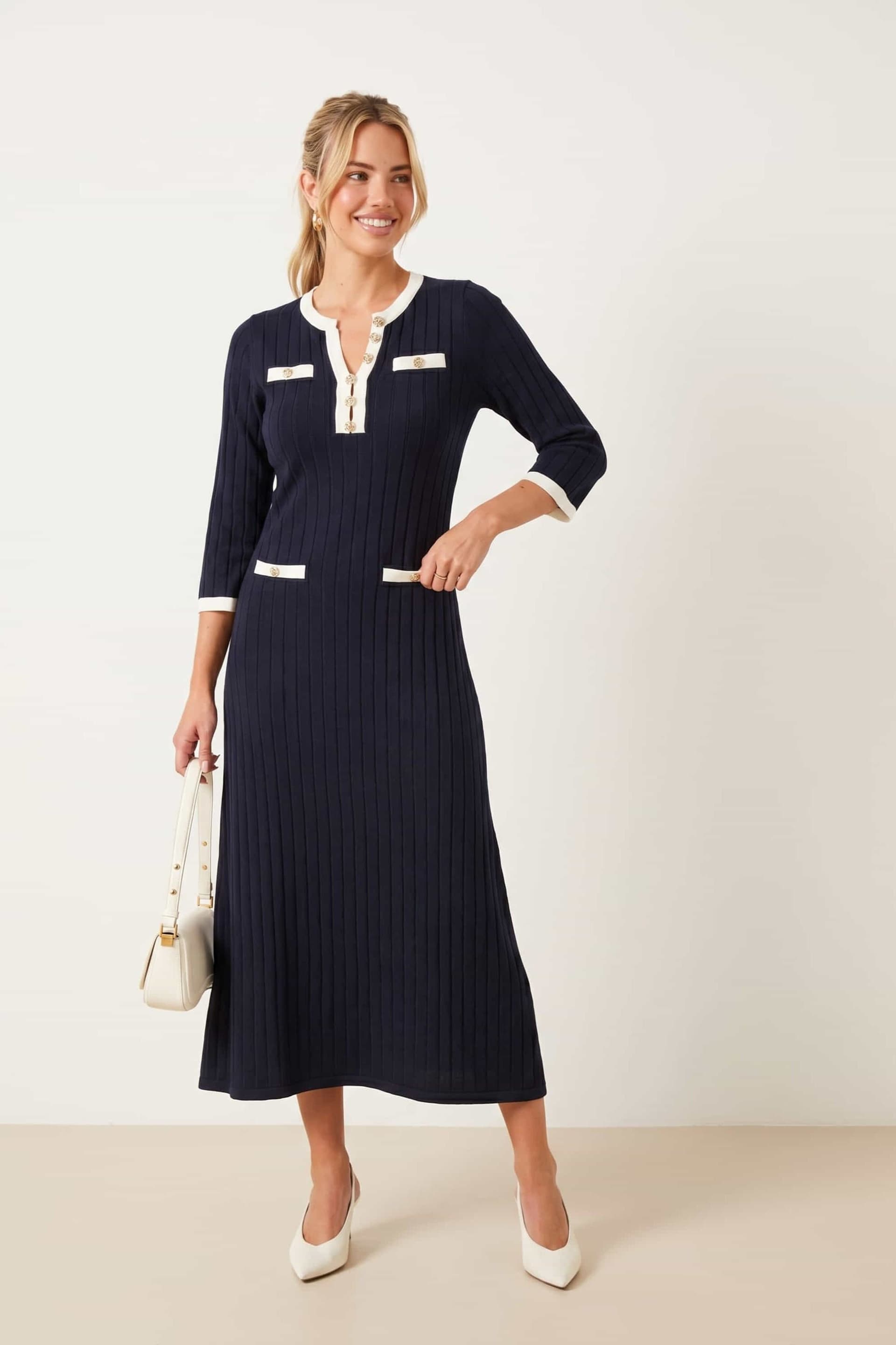 Style Cheat Style Cheat Women's Navy Contrast Ribbed Knit Midi Dress