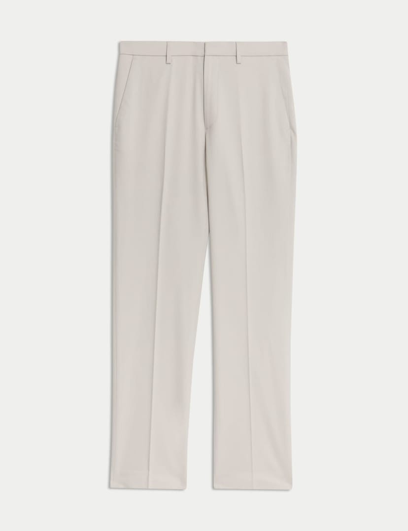 Marks & Spencer M&S Regular Fit Smart Stretch Trousers Light Grey - 1