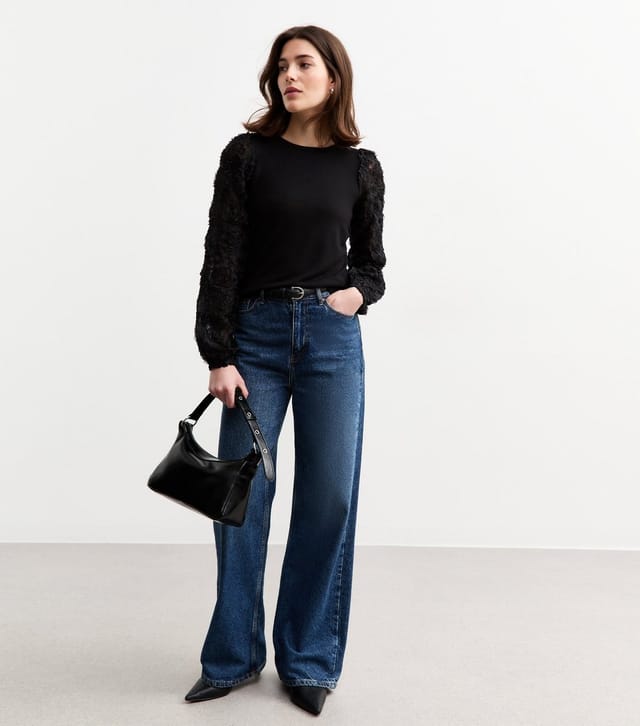 New Look Women's Black Rose Sleeve Top New Look - 3