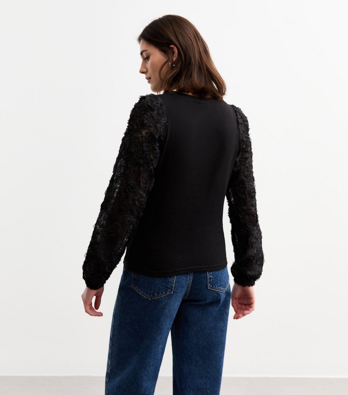 New Look Women's Black Rose Sleeve Top New Look - 4