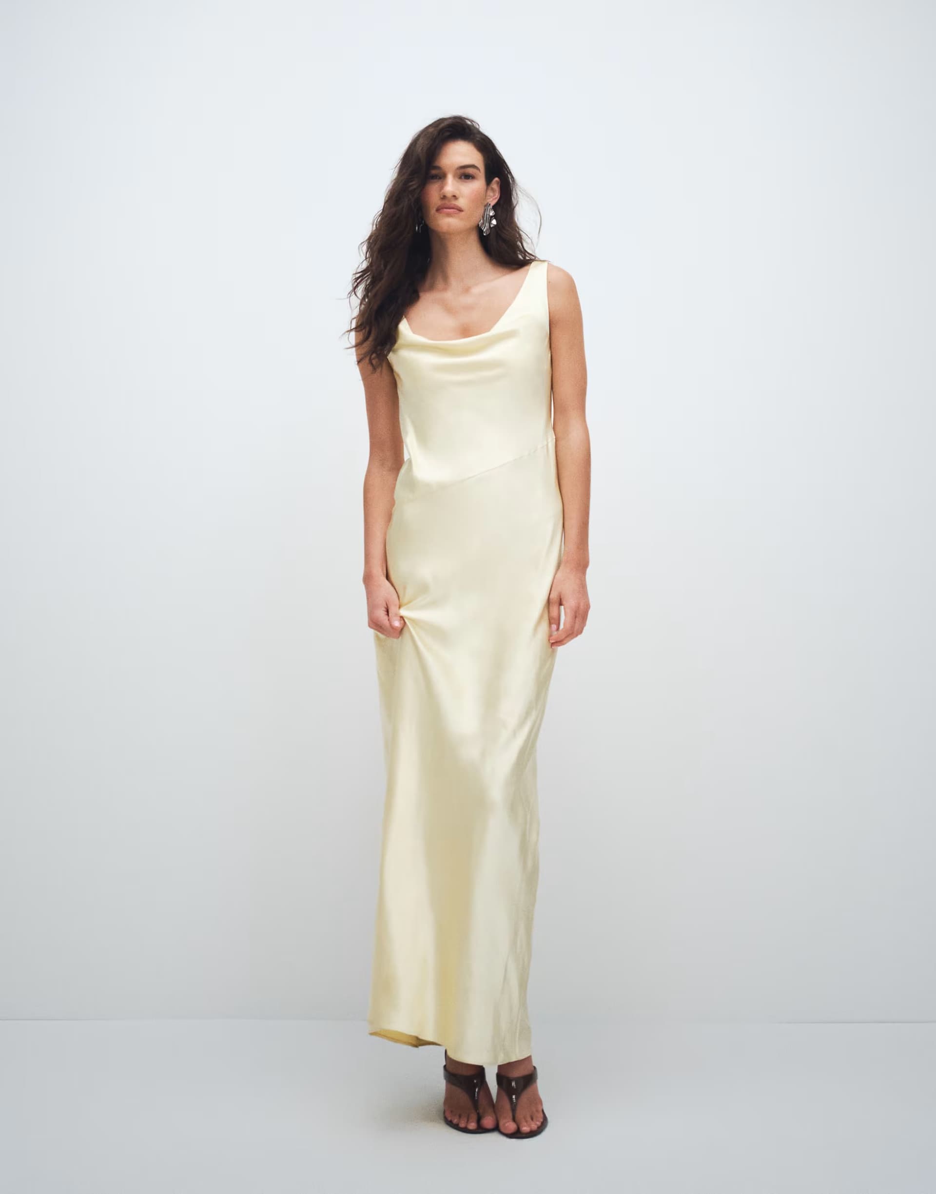 ASOS 4th & Reckless satin cowl neck lace back maxi dress in lemon
