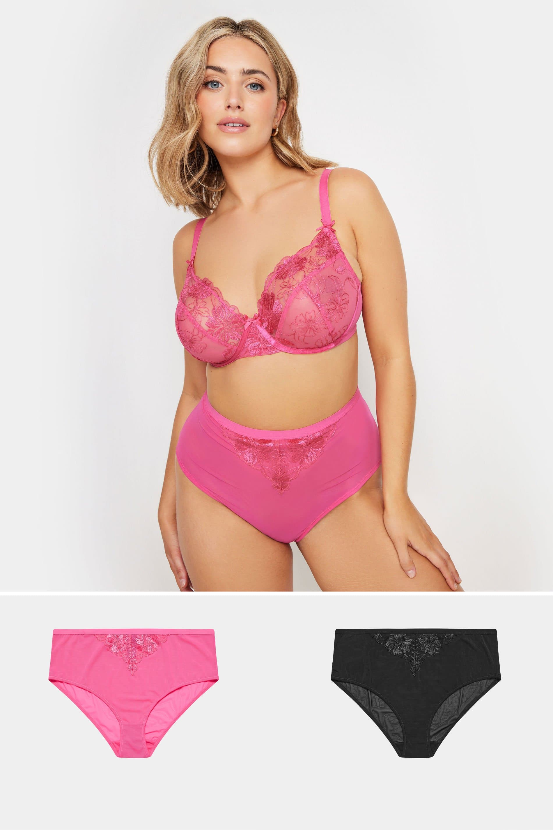 Yours 2 Pack Plus Size Pink & Black Briefs