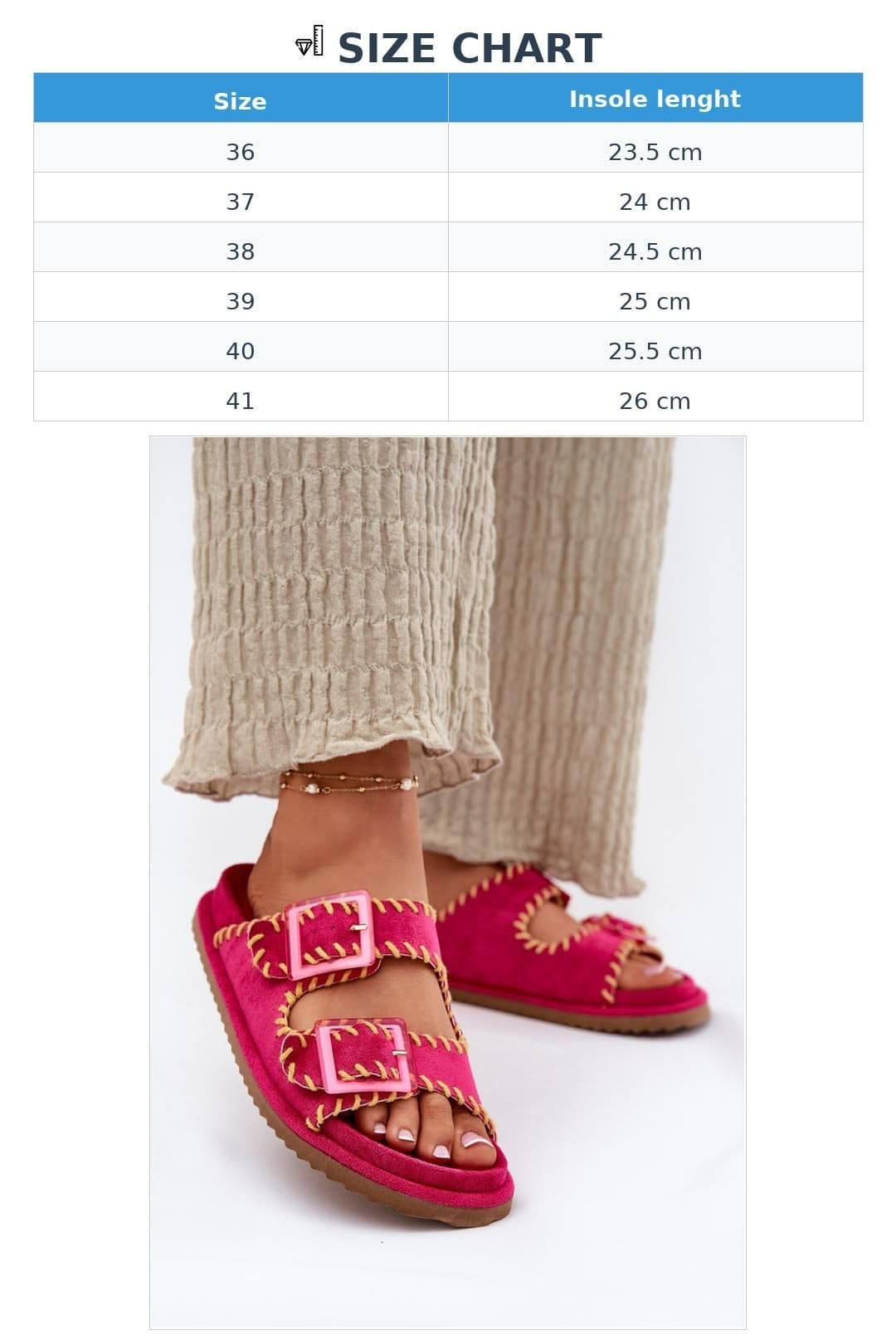 Love Lace Love Lace Women's Front Buckle Suede Slippers with Decorative Stitching Insole in Pink - 4