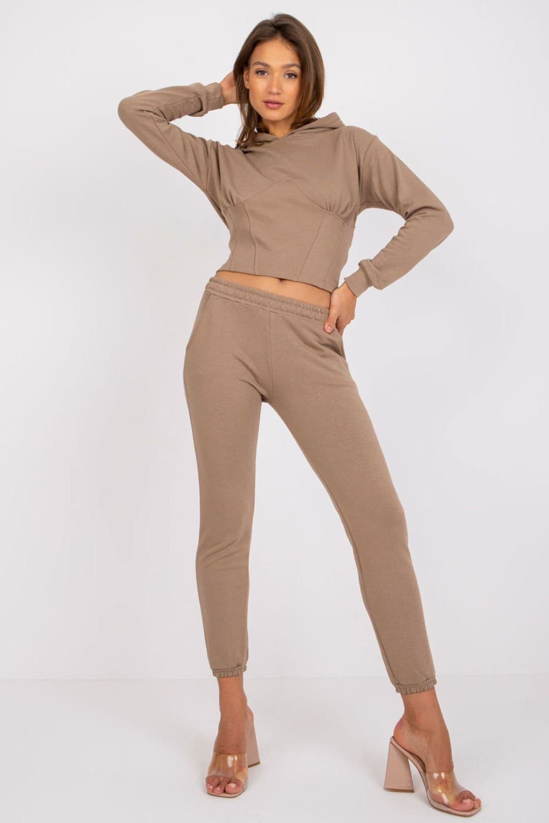 Love Lace Love Lace Women's Hooded Zip Sweatshirt & Long Pants Set in Beige