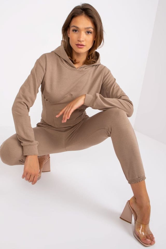 Love Lace Love Lace Women's Hooded Zip Sweatshirt & Long Pants Set in Beige - 2