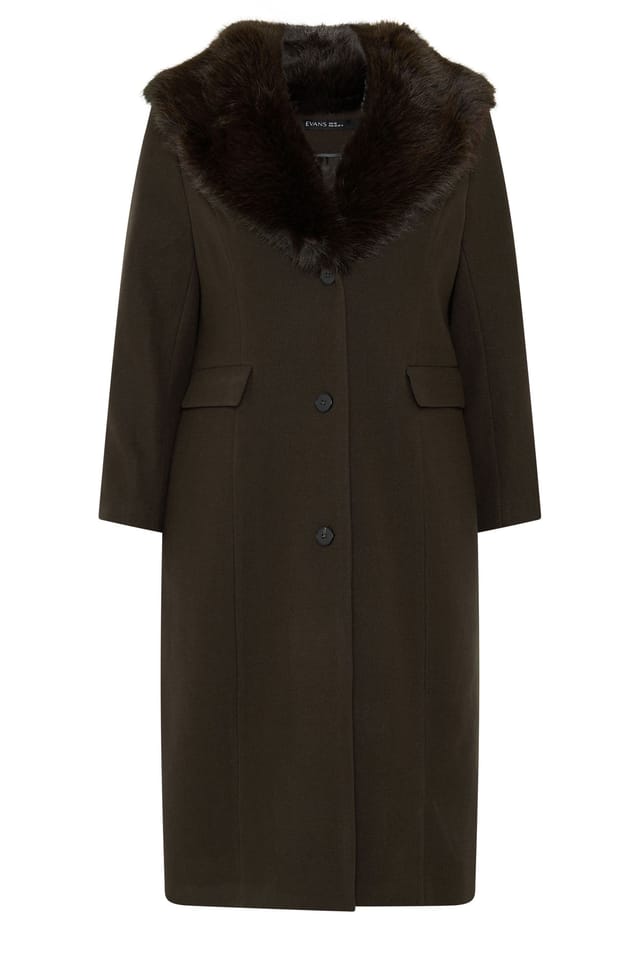 Evans Evans Women's Faux Fur Longline Coat in Brown - 2
