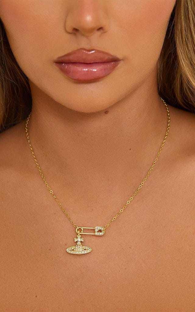 EGO Logo Diamante Detail Delicate Chain Necklace In Gold, Women's Size UK 0 - 2