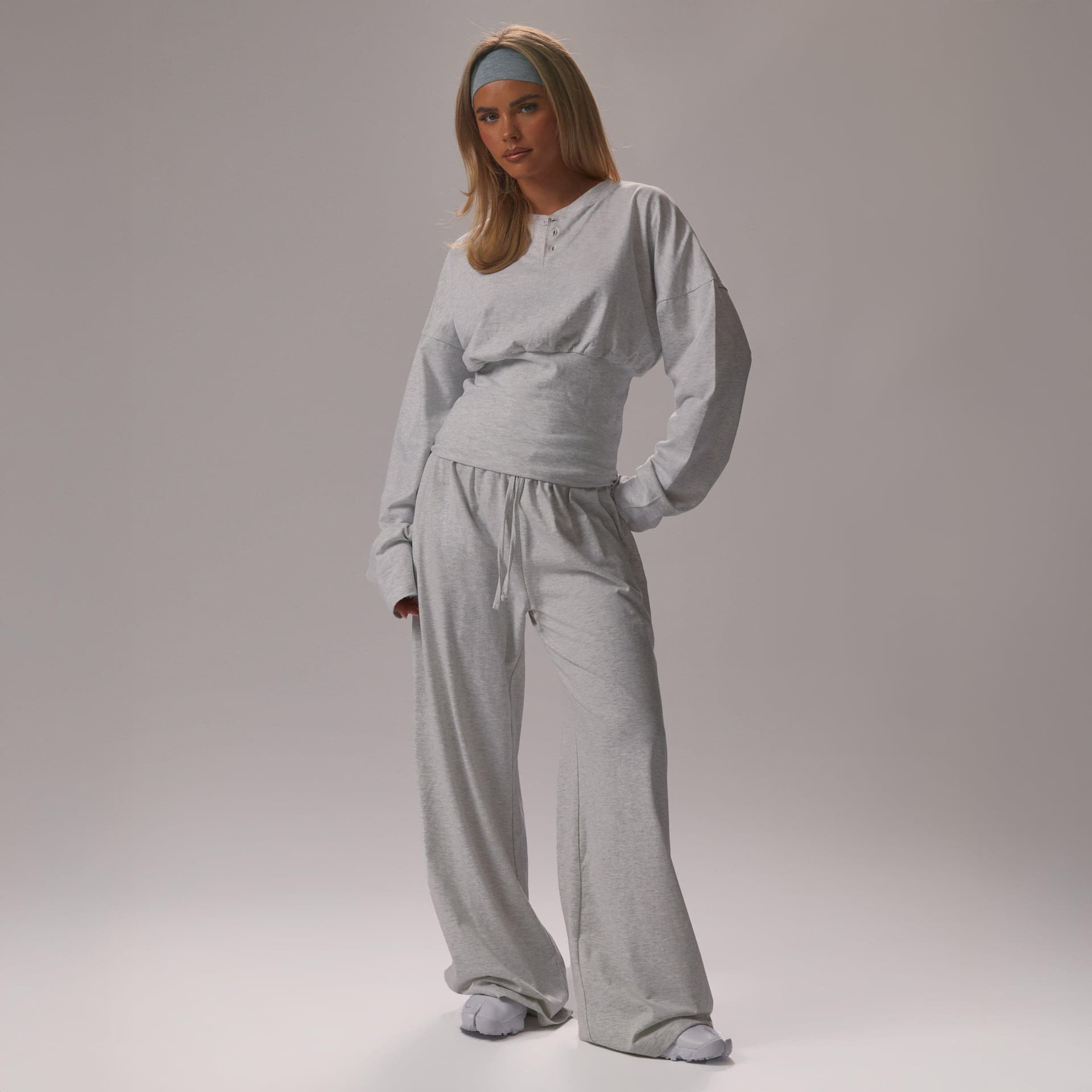 EGO EGO Light Grey Marl Long Sleeve Cinched Waist Top