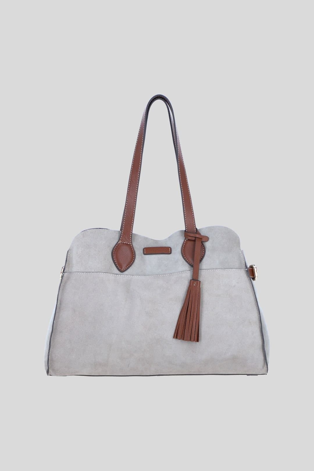 Brampton London Brampton London Women's Real Suede Leather Shoulder Bag with Tassel Charm in Stone