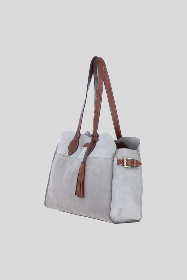 Brampton London Brampton London Women's Real Suede Leather Shoulder Bag with Tassel Charm in Stone - 2