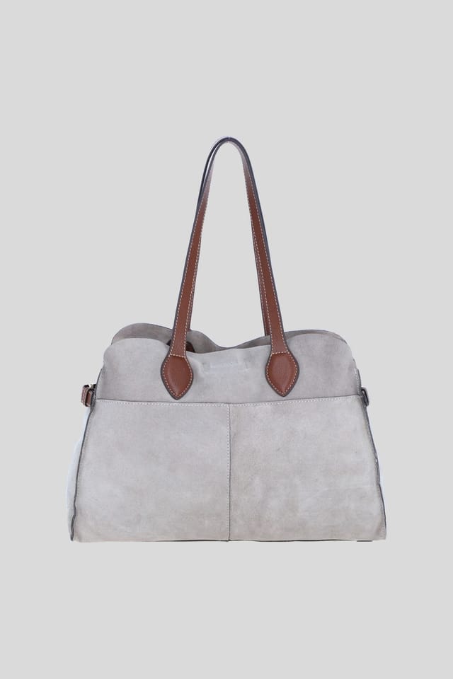 Brampton London Brampton London Women's Real Suede Leather Shoulder Bag with Tassel Charm in Stone - 3