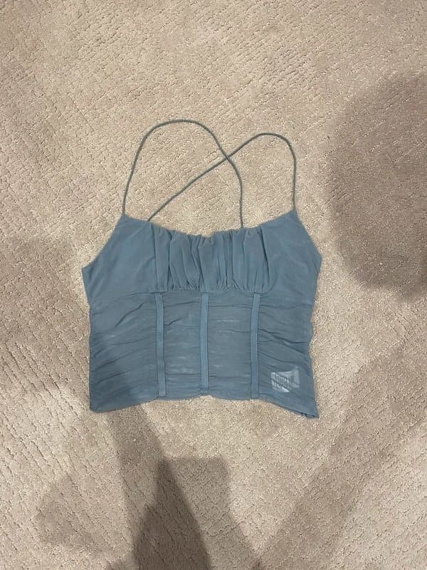 ASOS Blue Mesh Ruched Corset Top