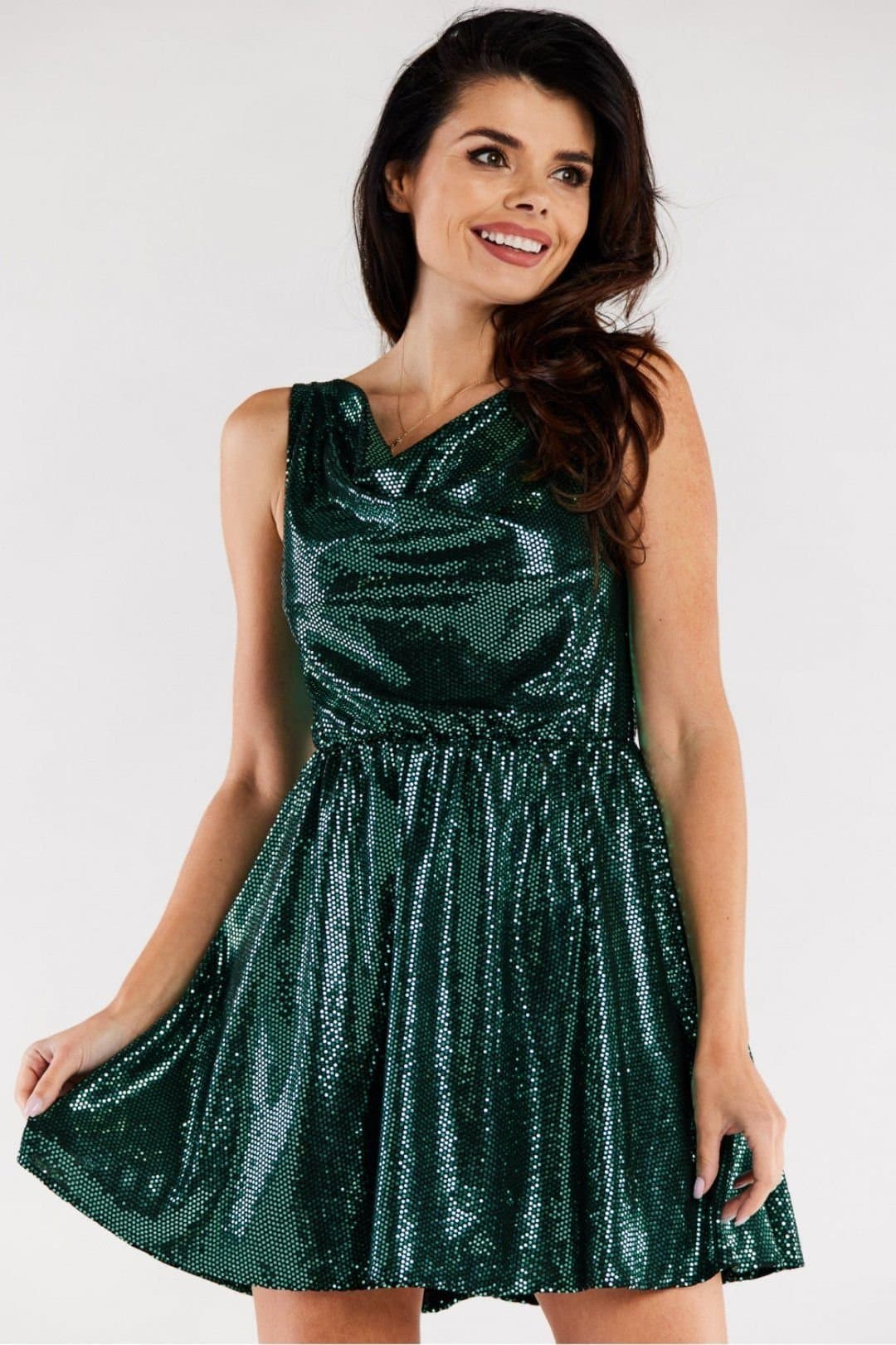 Love Lace Love Lace Women's Polished Short Flared Evening Dress with Ruffles in Green