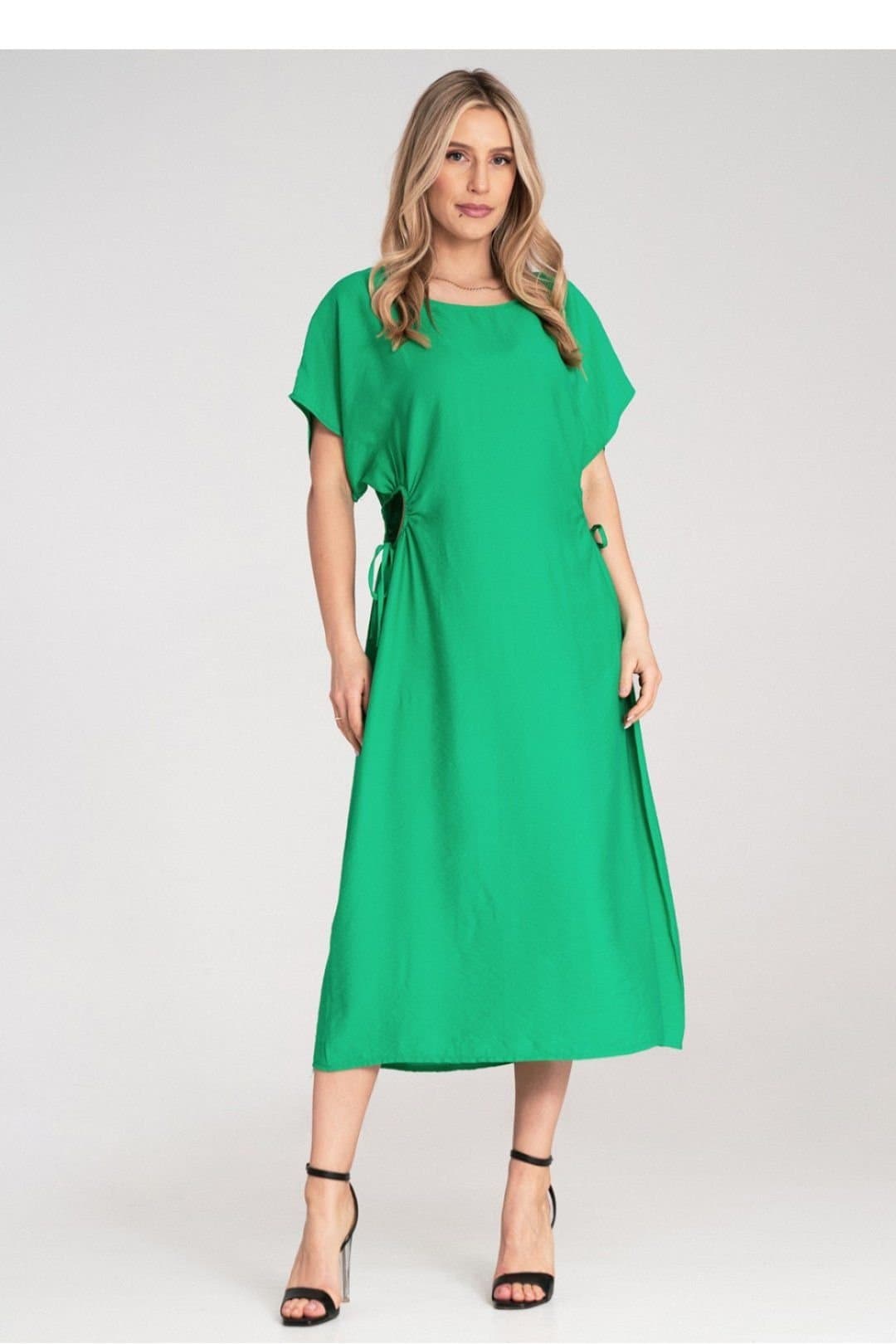 Love Lace Love Lace Women's Midi Straight Cut Dress with Side Cord Detail in Green