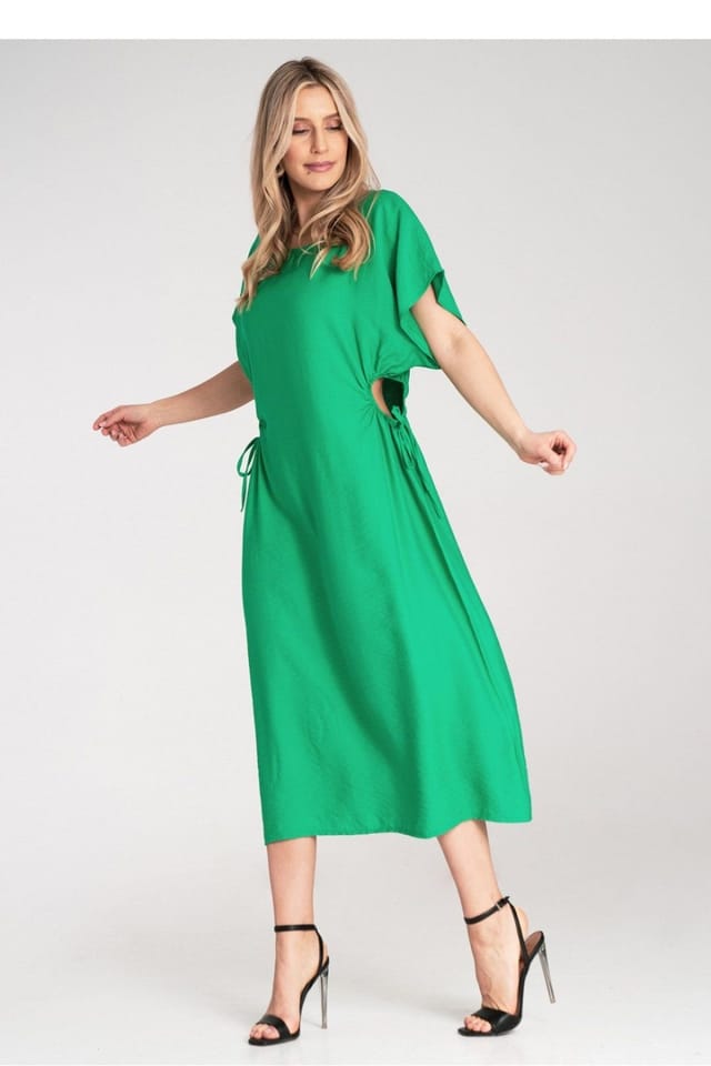 Love Lace Love Lace Women's Midi Straight Cut Dress with Side Cord Detail in Green - 2