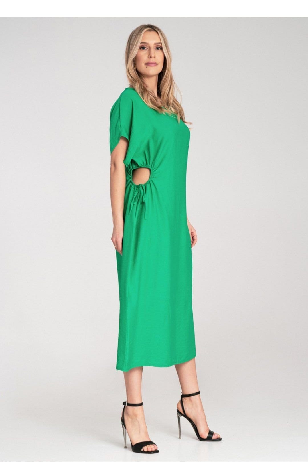 Love Lace Love Lace Women's Midi Straight Cut Dress with Side Cord Detail in Green - 4