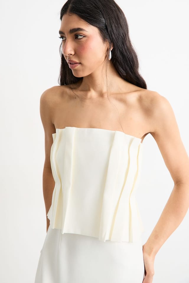 Warehouse Warehouse Women's Pleated Bodice Column Midi Dress in Ivory - 2