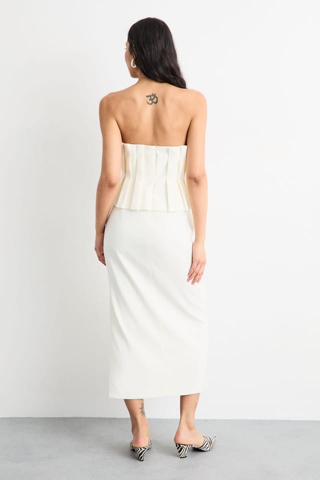 Warehouse Warehouse Women's Pleated Bodice Column Midi Dress in Ivory - 3