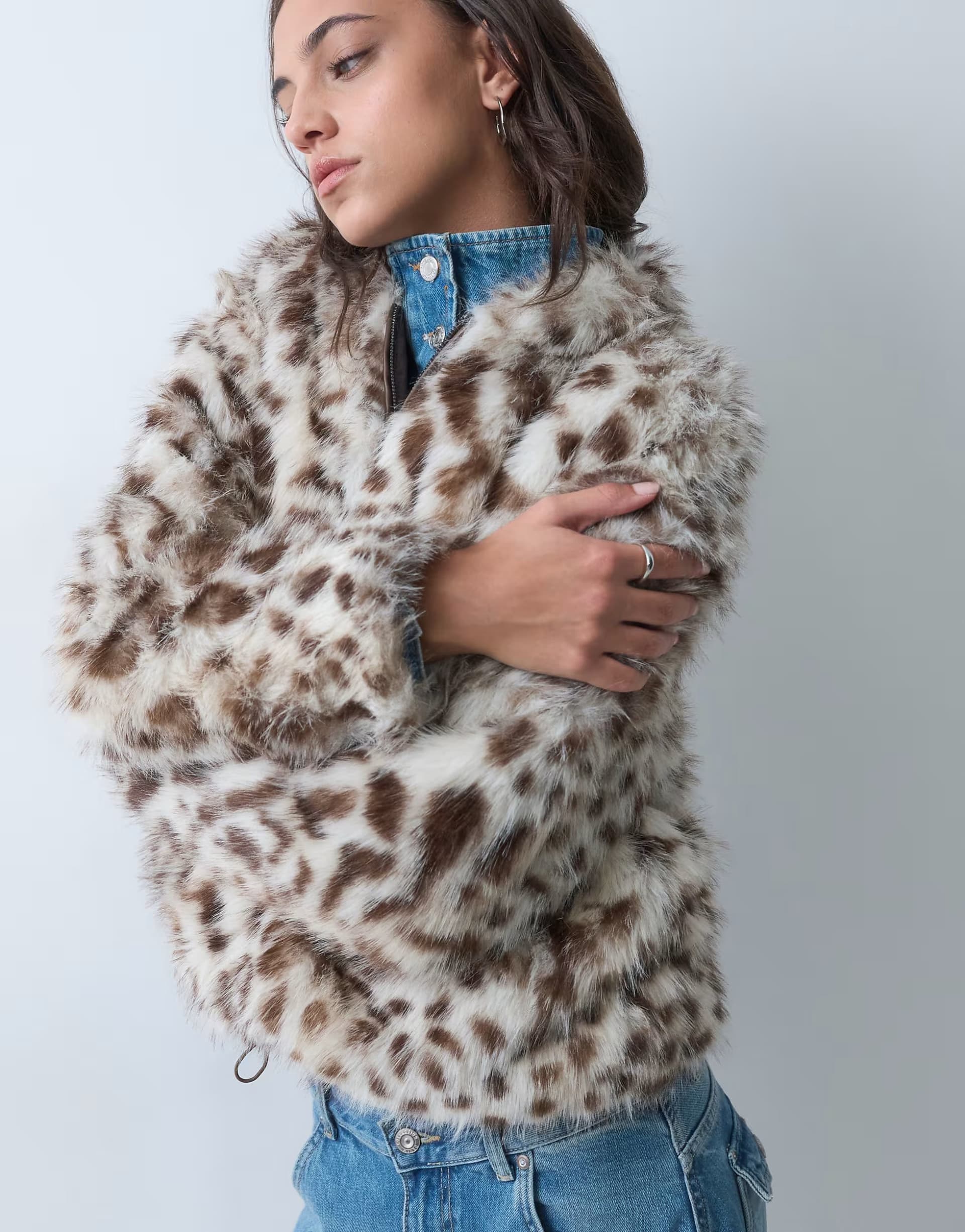 ASOS ASOS DESIGN zip through faux fur bomber jacket in cheetah