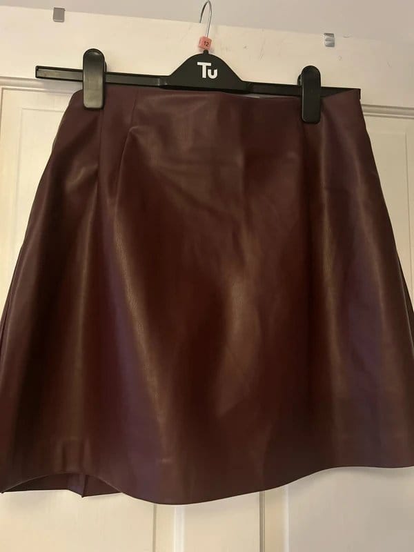 Never Fully Dressed Burgundy Vegan Leather Mini Skirt - Size 12