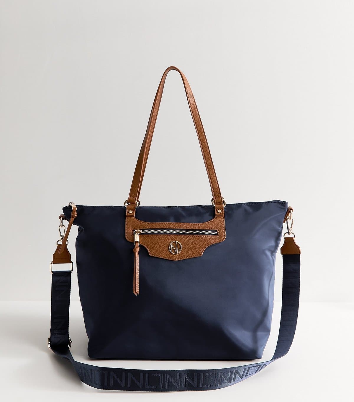 New Look New Look Navy Woven Logo Plaque Zipped Tote Bag