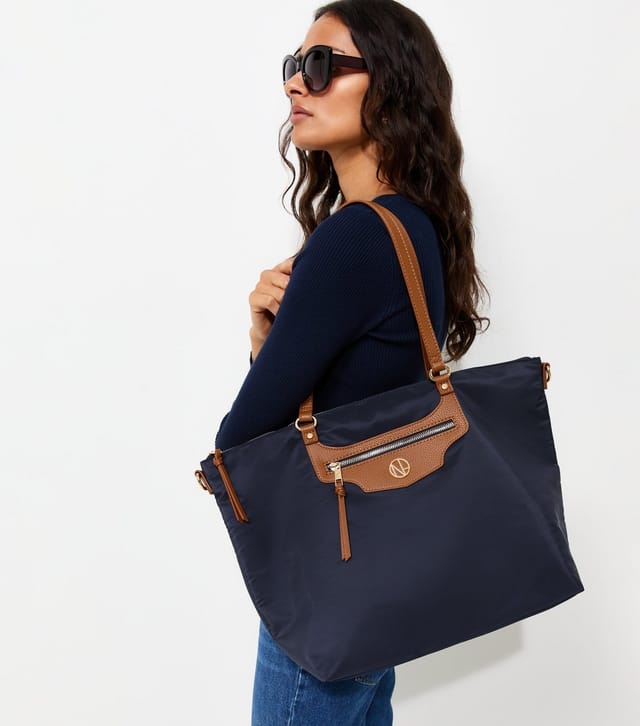 New Look Navy Woven Logo Plaque Zipped Tote Bag New Look - 2
