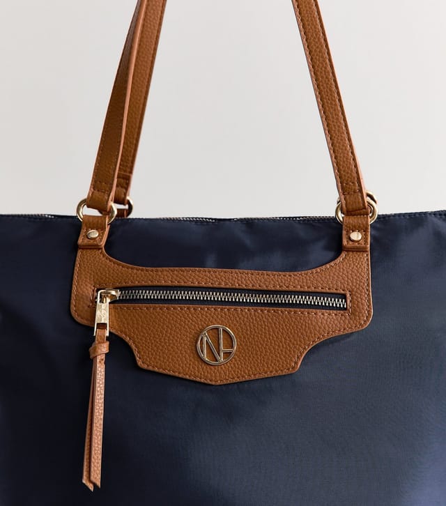 New Look Navy Woven Logo Plaque Zipped Tote Bag New Look - 3