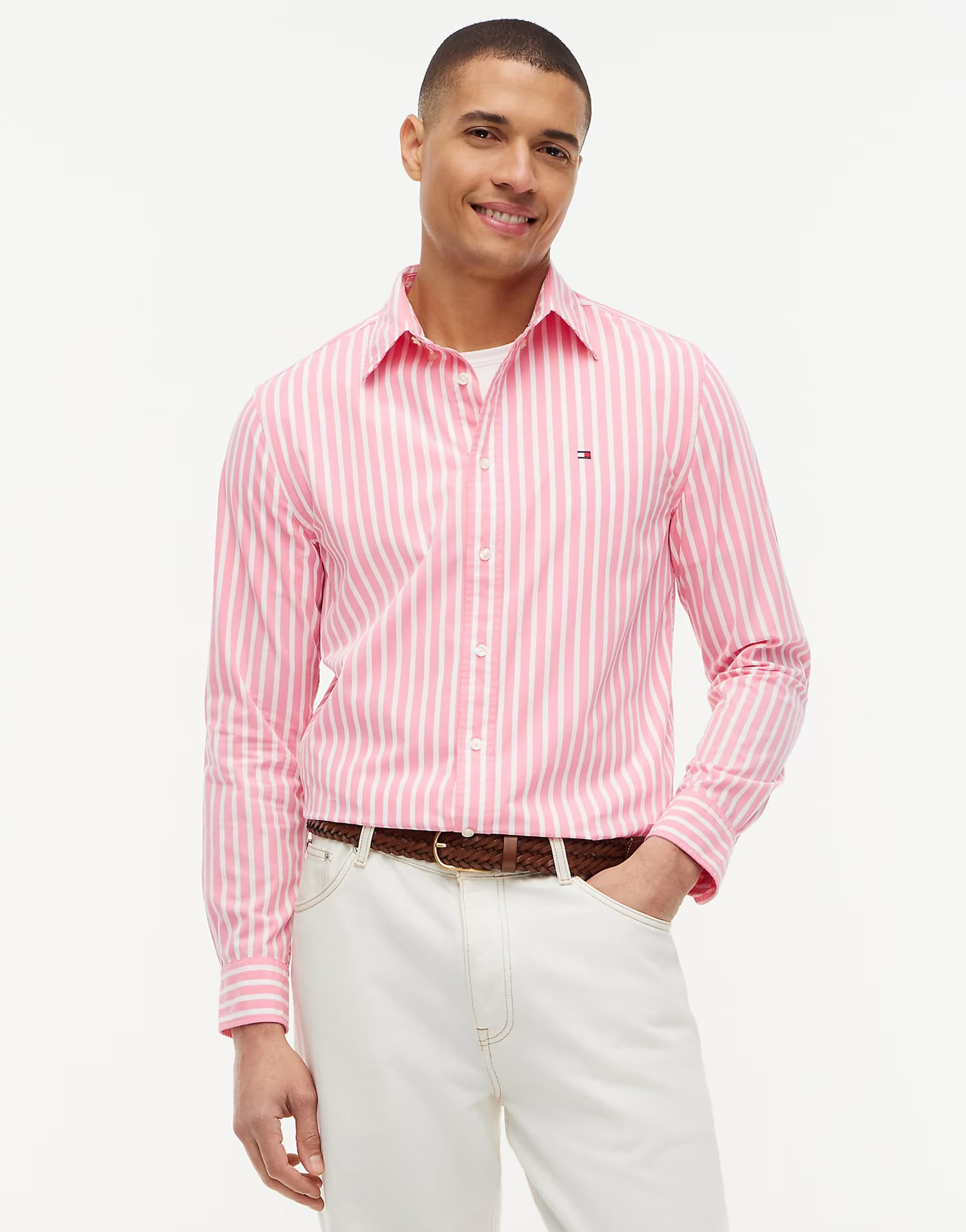 ASOS Tommy Hilfiger Regular fit flex stripe poplin shirt in multi pink