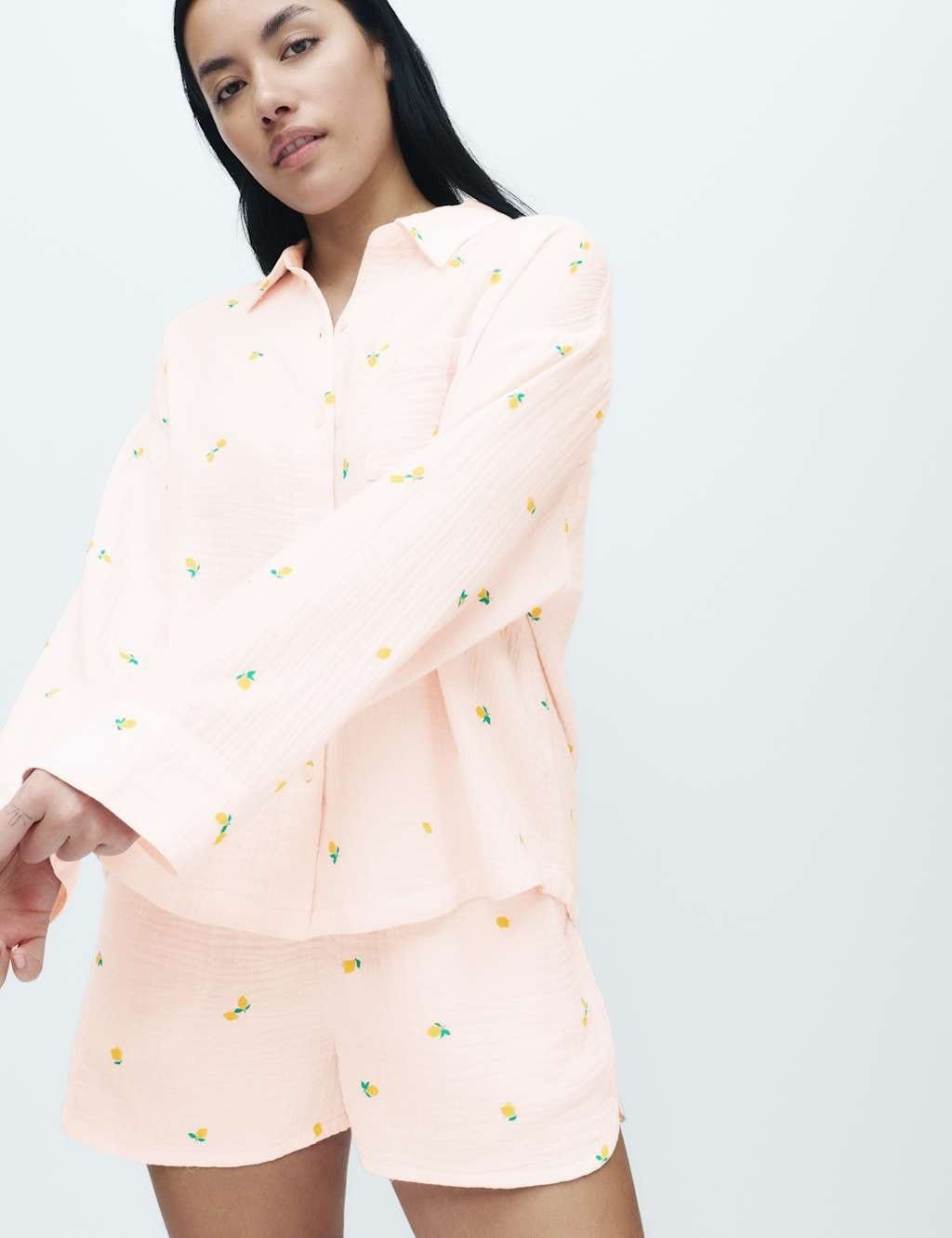 Marks & Spencer M&S Pure Cotton Muslin Printed Shortie Set Pink Mix - 4