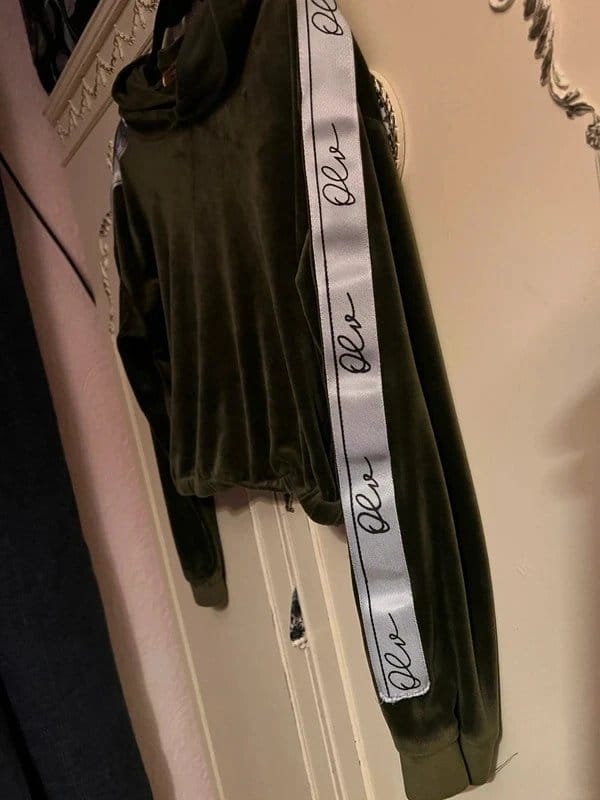 Flam Mode Dark Green Crushed Velvet Hooded Crop Top - Size 12