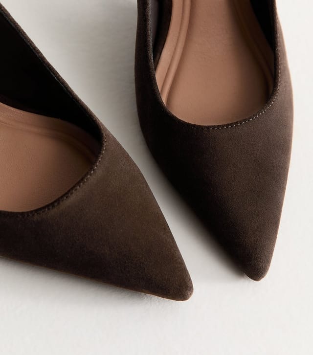 New Look Women's Premium Real Suede Dark Brown Pointed Toe Slingback Pumps New Look - 3