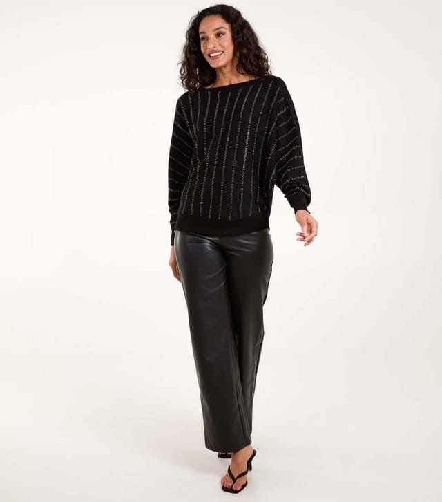 Blue Vanilla Women's Black Diamante Stripe Jumper Blue Vanilla New Look - 2