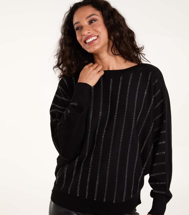 Blue Vanilla Women's Black Diamante Stripe Jumper Blue Vanilla New Look - 3
