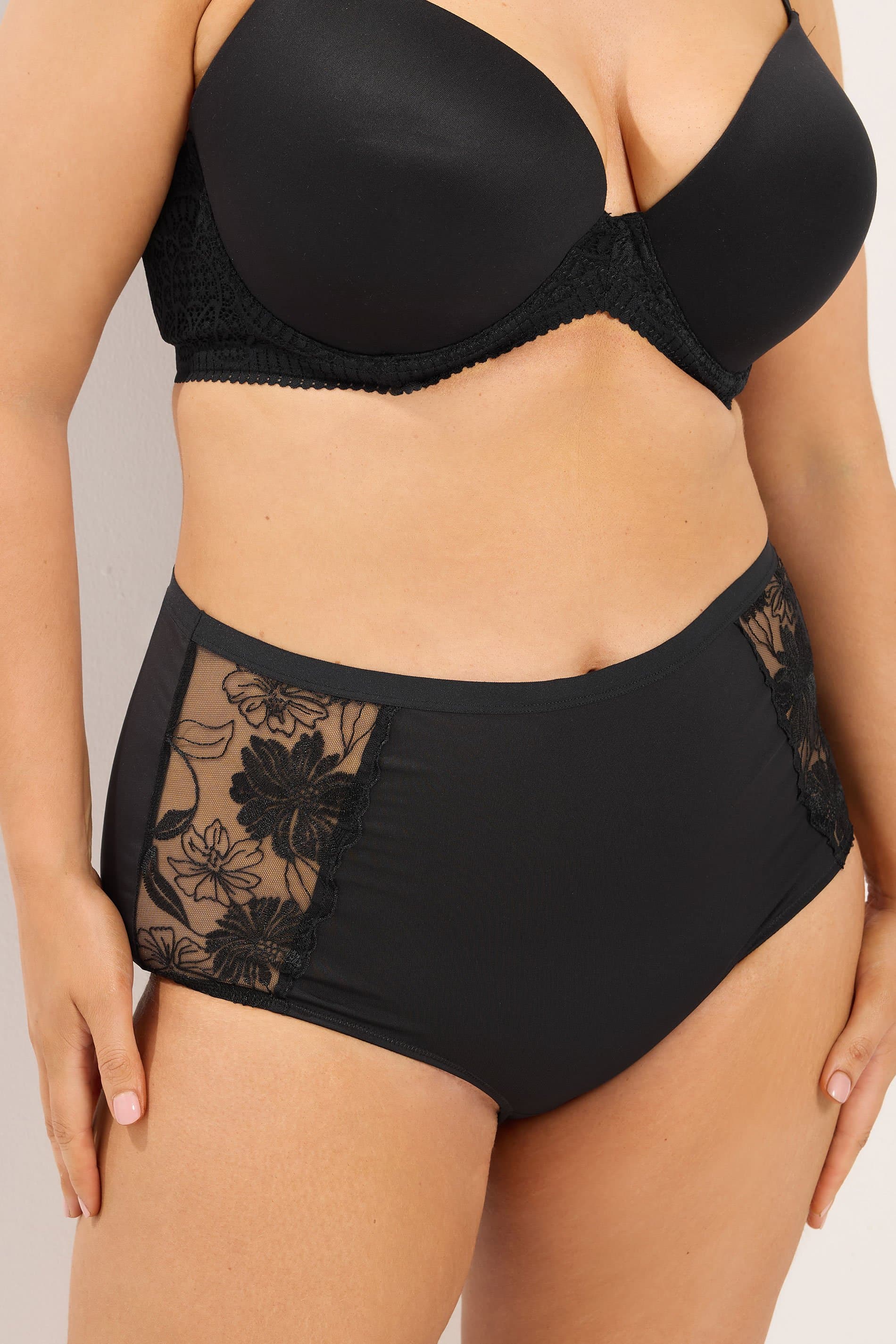 Yours Plus Size Black Embroidered Full Briefs