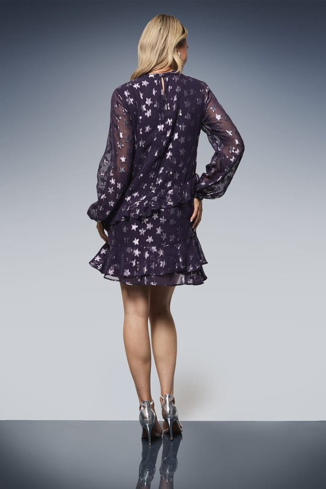 Dorothy Perkins Dorothy Perkins Women's DP Luxe Star Jacquard Ruffle Shift Mini Dress in Purple - 3