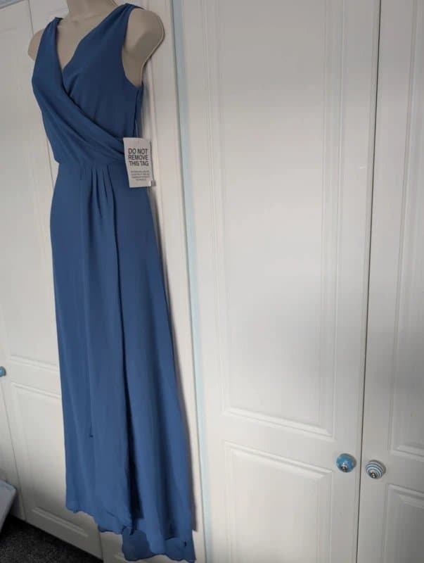 ASOS TFNC bridesmaid maxi dress with split front in aster blue size 6