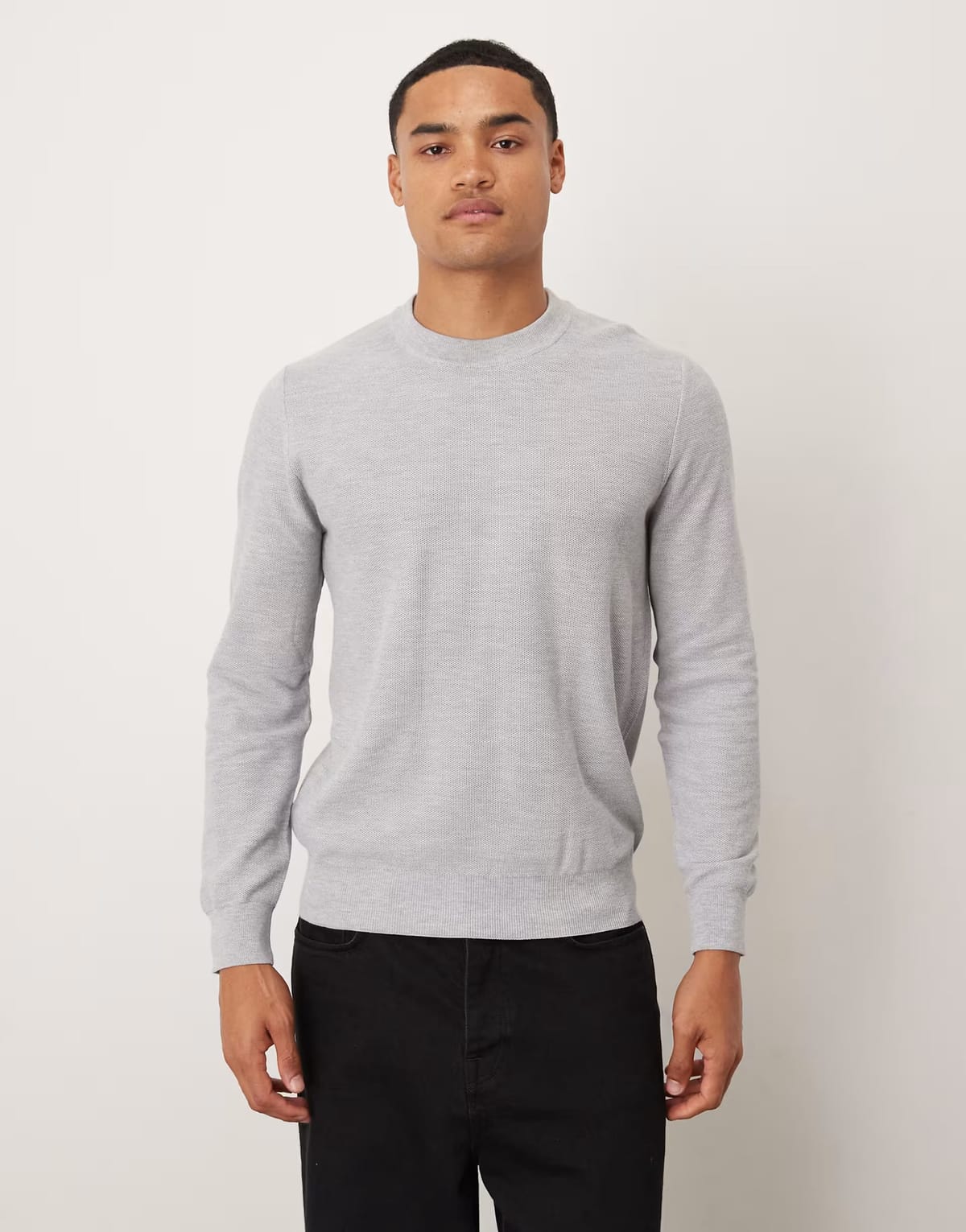 ASOS Mango cotton mix long sleeve knitted top in light grey - 1