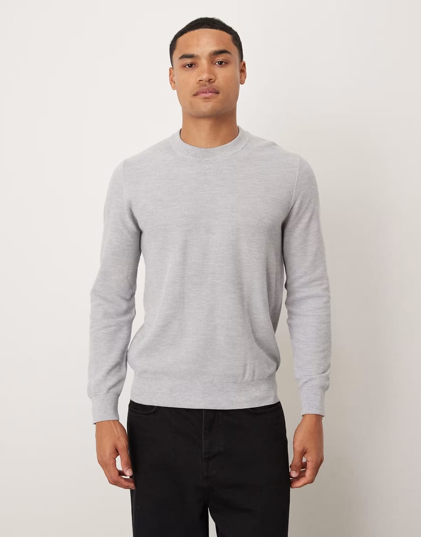 ASOS Mango cotton mix long sleeve knitted top in light grey - 1