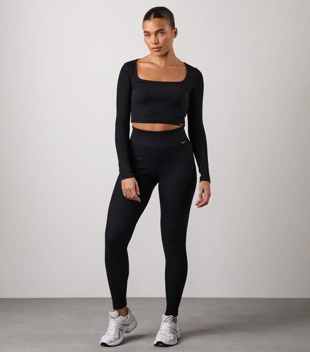 Gym King Women's 365 Black Ribbed Cropped Top Gym King New Look - 2