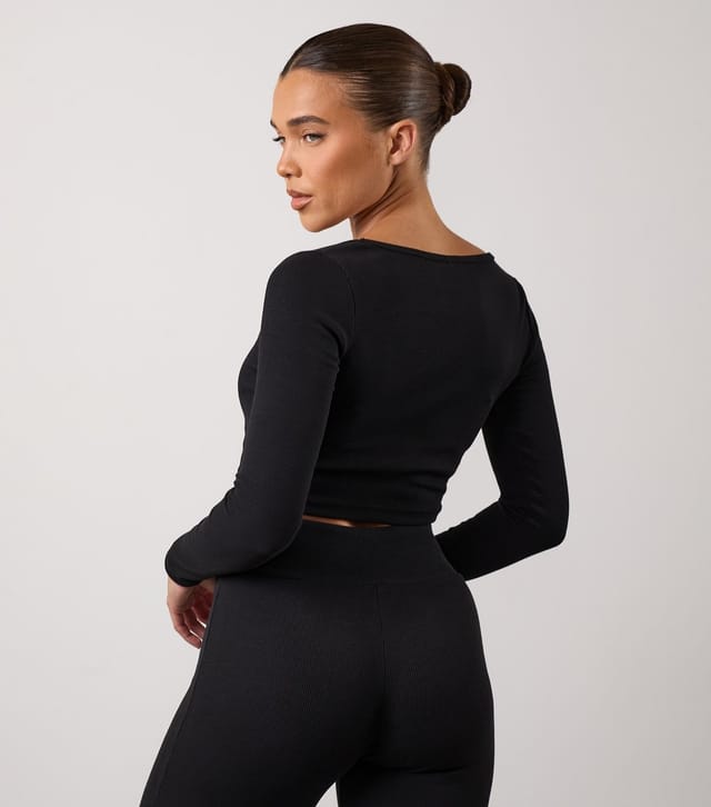 Gym King Women's 365 Black Ribbed Cropped Top Gym King New Look - 3