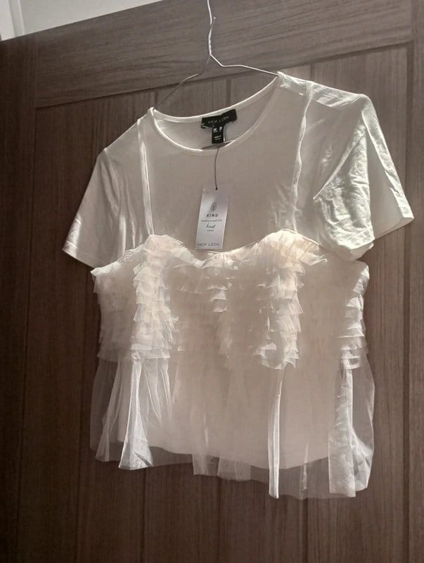 New Look New look off white tulle 2 in 1 cami/t-shirt - 1