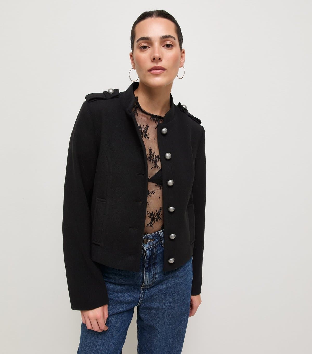New Look Women's Black Military Button Through Jacket New Look